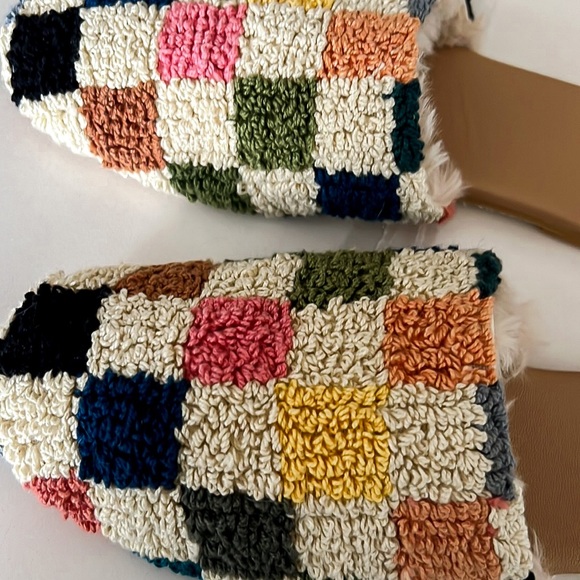 Anthropologie x Emily Isabella Checkered Colorful Sherpa Slippers Womens Medium - Picture 10 of 16